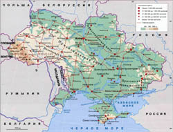 Подробная физическая карта Украины.