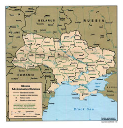 Подробная политическая и административная карта Украины на английском (1993).