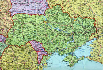 Детальная политическая карта Украины с рельефом.