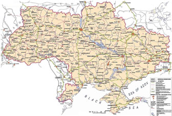 Подробная карта автодорог и автомагистралей Украины на английском языке.