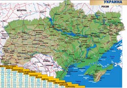 Карта высот Украины с дорогами и крупными городами.