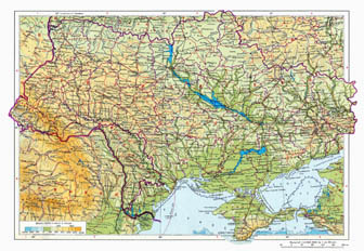 Большая подробная физическая карта Украины.