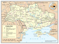 Большая детальная политическая и административная карта Украины с дорогами, городами и аэропортами на английском языке.