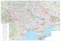 В высоком разрешении карта Украины со всеми дорогами, городами, селами, туристическими местами и прочими отметками.