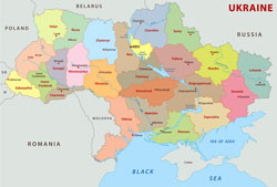 В высоком разрешении политическая и административная карта Украины на английском языке.